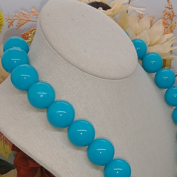 Necklace Turquoise Chunky Bead Necklace and Earrings Set" - Picture 4 of 8